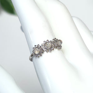 Moonstone Flowers Stainless Steel Adjustable Ring