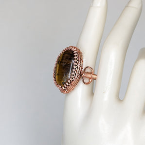 Tigers Eye Gallery Wire Ring