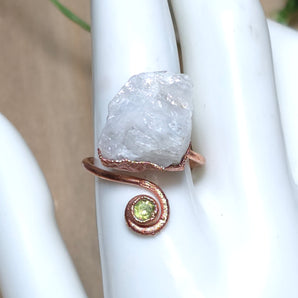 Raw Rainbow Moonstone with Faceted Swirl Copper Alchemy Ring