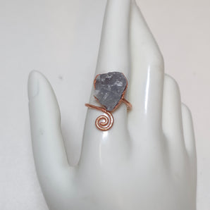 Raw Blue Apatite with Swirl Copper Alchemy Ring