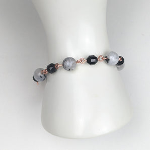 Rainbow Moonstone and Black Tourmaline Copper pendant