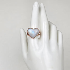 Rainbow Moonstone double band heart alchemy ring