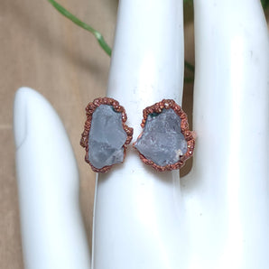 Celestite Double Crystal Raw Alchemy Ring