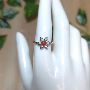 Red Agate flower Stainless steel Adjustable Ring