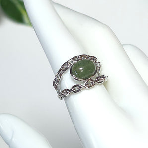Moss Agate Stainless Steel Adjustable Ring