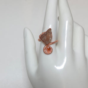 Raw Sunstone with Faceted Swirl Copper Alchemy Ring