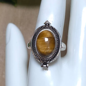 Tigers Eye Secret Compartment Stainless Steel Adjustable Ring