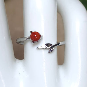 Red Agate Mermaid tail Stainless steel Adjustable Ring