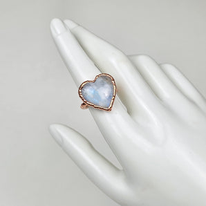 Rainbow Moonstone heart alchemy ring