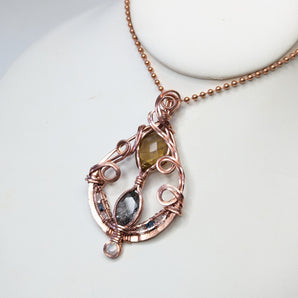 Citrine, Tourmalated Quartz Hour Glass Drop Pendant