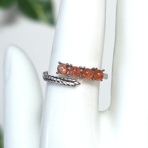 Sunstone Band Stainless Steel Feather Adjustable Ring