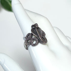 Stainless Steel Coiled Cobra Snake Ring – Serpent Statement Ring