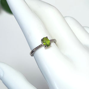 Green Peridot Rectangle Band Stainless Steel Adjustable Ring