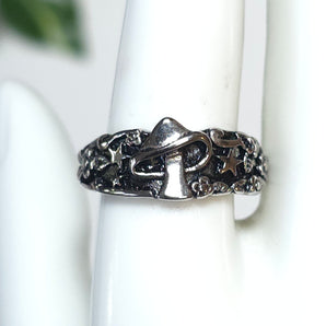 Thick Band Celestial Mushroom Ring – Stainless Steel Forest Fantasy Jewelry