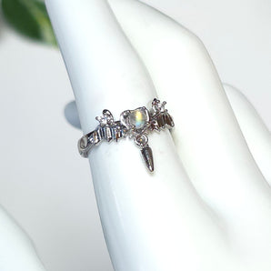 Moonstone With Dangle  Stainless Steel Adjustable Ring
