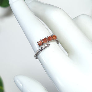 Sunstone Band Stainless Steel Feather Adjustable Ring
