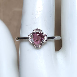 Mini tumble pink Tourmaline Stainless steel Adjustable Ring