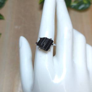 Raw Black Tourmaline Stainless steel Adjustable Ring