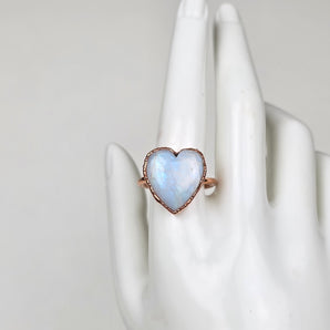 Rainbow Moonstone heart alchemy ring
