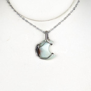 Chrysoprase Moon Sterling Silver Pendant