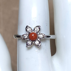 Red Agate flower Stainless steel Adjustable Ring