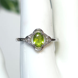 Green Peridot Decorative Band Stainless Steel Adjustable Ring