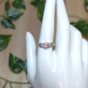 Pink Tourmaline Princess Stainless steel Adjustable Ring