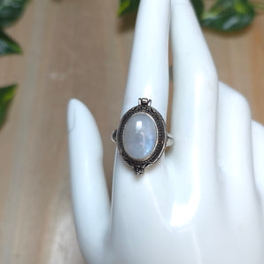 Rainbow Moonstone Secret Compartment Stainless Steel Adjustable Ring