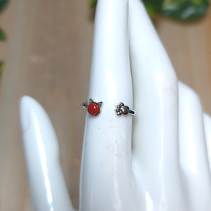 Red Agate cat paw Stainless steel Adjustable Ring