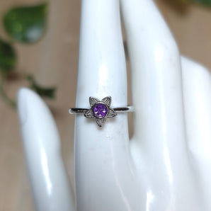 Amethyst Star Stainless steel Adjustable Ring