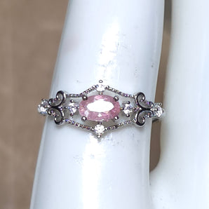 Pink Tourmaline Princess Stainless steel Adjustable Ring