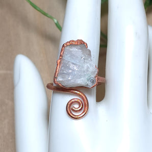 Raw Rainbow Moonstone & Swirl Copper Alchemy Ring