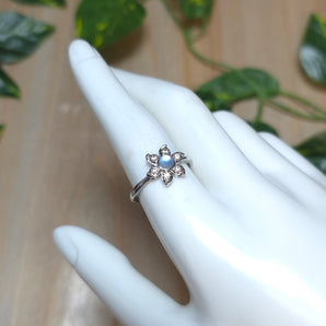 Aquamarine flower Stainless steel Adjustable Ring