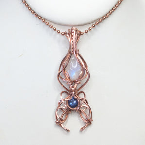 Rainbow Moonstone and Fluorite Moon Ethereal Pendant