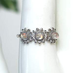 Moonstone Flowers Stainless Steel Adjustable Ring