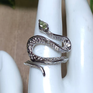 Green Peridot Snake Stainless Steel Adjustable Ring