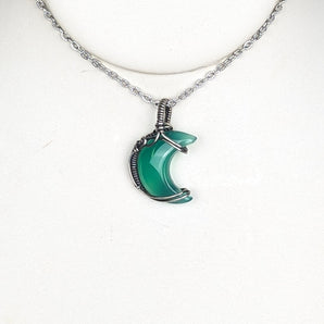 Green Onyx Moon Sterling Silver Pendant