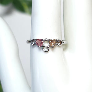 Tourmaline Hearts Stainless Steel Adjustable Ring