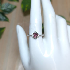 Mini tumble pink Tourmaline Stainless steel Adjustable Ring