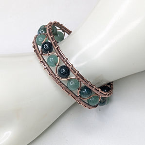 Green Aventurine and Moss agate Wire weaved beaded bangle bracelet