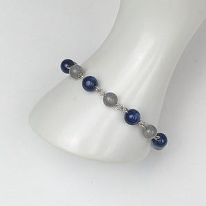 Kyanite and Labradorite Handlinked Sterling Silver Bracelet