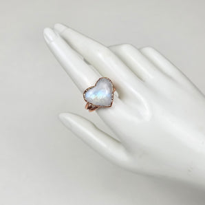 Rainbow Moonstone double band heart alchemy ring