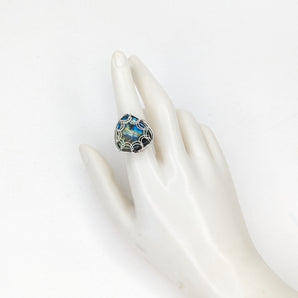 Green Blue Labrdorite Adjustable Shied Ring
