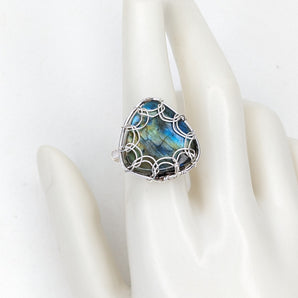Green Blue Labrdorite Adjustable Shied Ring
