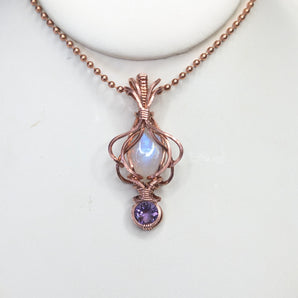 Rainbow Moonstone and Amethyst Ethereal Pendant