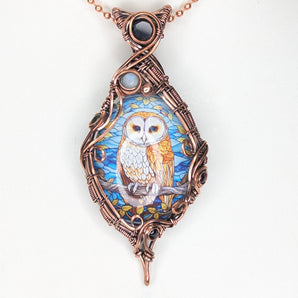 Autumn Owl Crystal Amulet Pendant