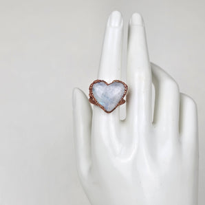 Rainbow Moonstone double band heart alchemy ring