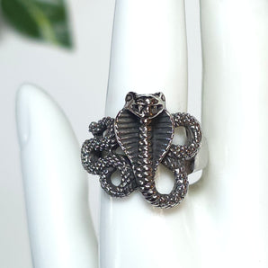 Stainless Steel Coiled Cobra Snake Ring – Serpent Statement Ring