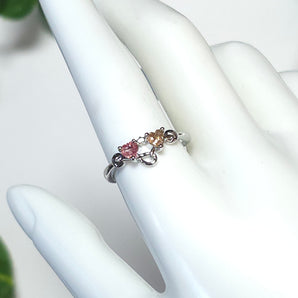 Tourmaline Hearts Stainless Steel Adjustable Ring