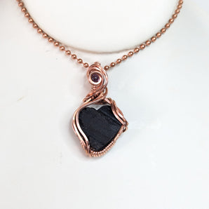 Black Tourmaline Heart and Amethyst Pendant